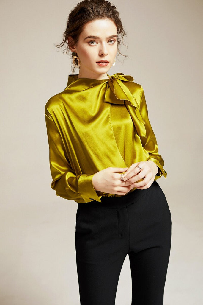 Side sash silk blouse in colors