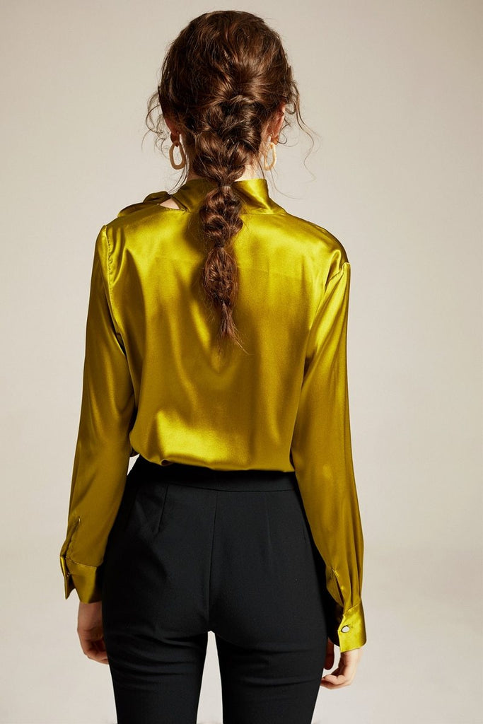 Side sash silk blouse in colors