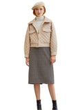 Single-breasted quilted jacket in beige