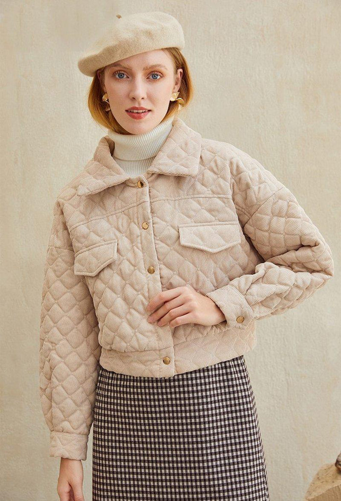 Single-breasted quilted jacket in beige