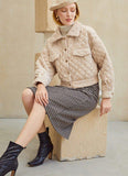 Single-breasted quilted jacket in beige