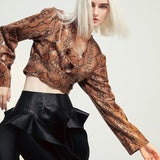 Snakeskin Print PU Leather Crop Jacket