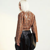 Snakeskin Print PU Leather Crop Jacket