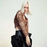 Snakeskin Print PU Leather Crop Jacket