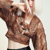 Snakeskin Print PU Leather Crop Jacket