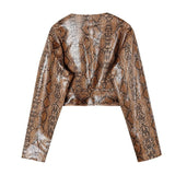 Snakeskin Print PU Leather Crop Jacket