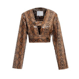 Snakeskin Print PU Leather Crop Jacket