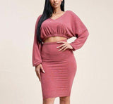 Primetime Looks-Solid Cropped Top And Skirt Two Piece Set