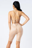 Primetime Looks-Spaghetti Strap Cut Out Detailed Biker Short Romper