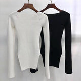 Square collar knitted pullover