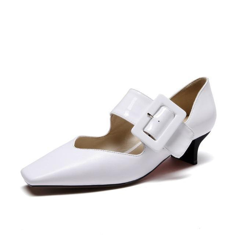 Square toe low-heel Mary Jane shoes
