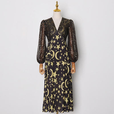 Starry Night Retro Midi Dress in colors