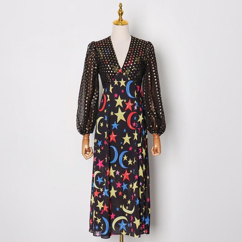 Starry Night Retro Midi Dress in colors