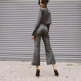 Primetime Looks-Striped gray pant suit