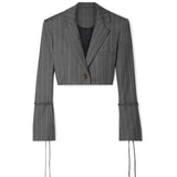 Primetime Looks-Striped gray pant suit