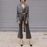 Primetime Looks-Striped gray pant suit