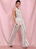 Striped halter holiday jumpsuit