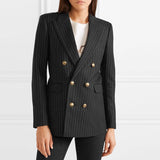 Primetime Looks-Striped long double-breasted blazer
