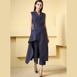 Primetime Looks-Striped pants suit with asymmetric jacket