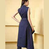 Primetime Looks-Striped pants suit with asymmetric jacket