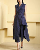 Primetime Looks-Striped pants suit with asymmetric jacket