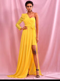 SUNNIE One shoulder Bowknot Sashes Gown