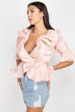 Surplice Short Sleeve Ruffle Top-top-Primetime-Looks