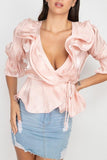 Surplice Short Sleeve Ruffle Top-top-Primetime-Looks