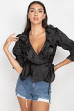 Surplice Short Sleeve Ruffle Top-top-Primetime-Looks