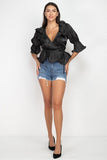 Surplice Short Sleeve Ruffle Top-top-Primetime-Looks