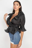 Surplice Short Sleeve Ruffle Top-top-Primetime-Looks