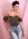Sweetheart off-shoulder top in leopard