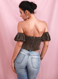 Sweetheart off-shoulder top in leopard