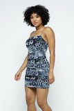 TARA Cartoon Print Ruched Mini Dress