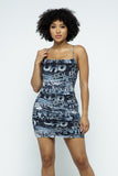 TARA Cartoon Print Ruched Mini Dress