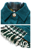 Tasseled Button Plaid Green Coat
