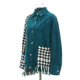 Tasseled Button Plaid Green Coat