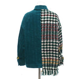 Tasseled Button Plaid Green Coat