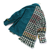 Tasseled Button Plaid Green Coat