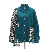 Tasseled Button Plaid Green Coat