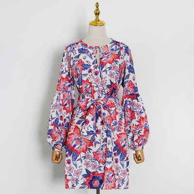 TERI Floral Print Belted Midi Dress