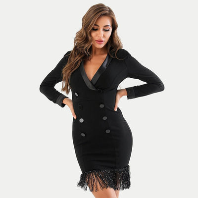 THERESA Blazer Dress with Tassel Hem