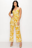 Primetime Looks-Tropical Leaf Print Tie Waist Jumpsuit