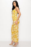Primetime Looks-Tropical Leaf Print Tie Waist Jumpsuit