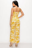 Primetime Looks-Tropical Leaf Print Tie Waist Jumpsuit