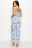 Primetime Looks-Tropical Leaf Print Tie Waist Jumpsuit