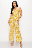 Primetime Looks-Tropical Leaf Print Tie Waist Jumpsuit