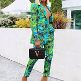 Tropical Print Blazer and Pant Set