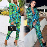 Tropical Print Blazer and Pant Set