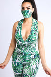 Primetime Looks-Tropical Printed Jumpsuit With Matching Mask